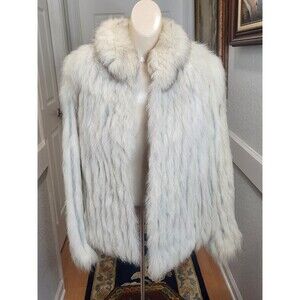 Women's Scandinavian Blue Fox Fur Coat Jacket Made In Hong Kong Size Large White